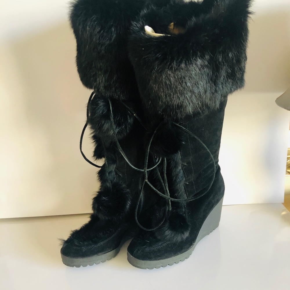 Coach Fur Lace-up Boots